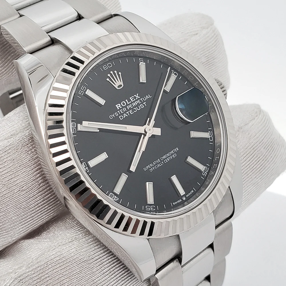 Rolex Datejust 41 Black Index Dial White Gold Fluted Bezel Watch 126334 2021 Box Papers - Image 3