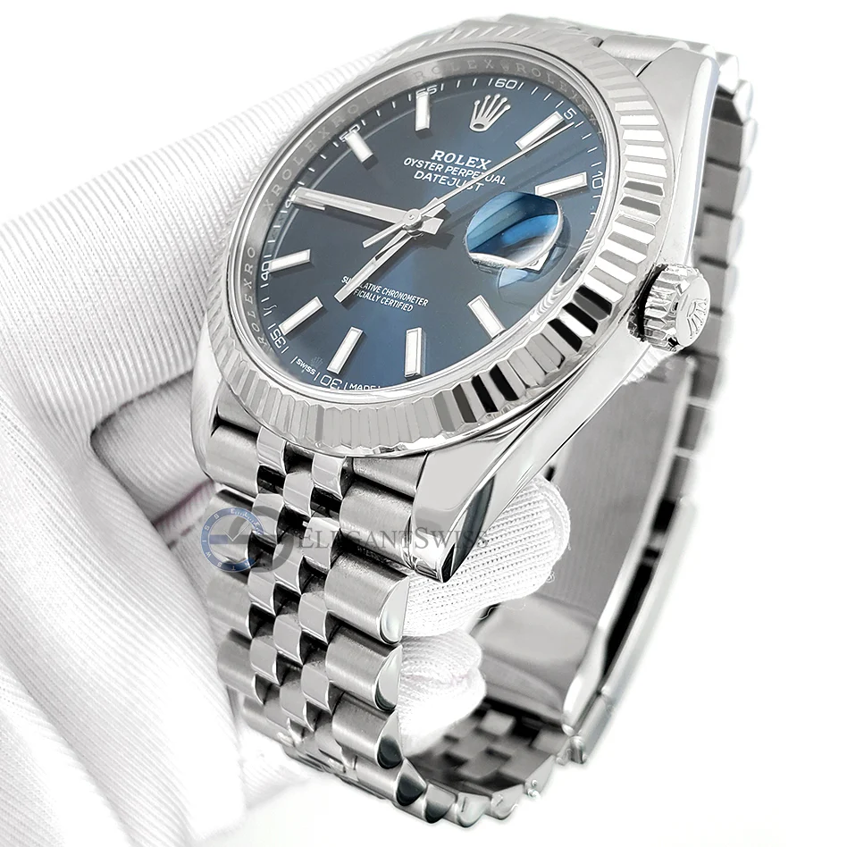 Rolex Datejust 41 Blue Dial Fluted White Gold Bezel Jubilee Steel Watch 126334 Box Papers - Image 2