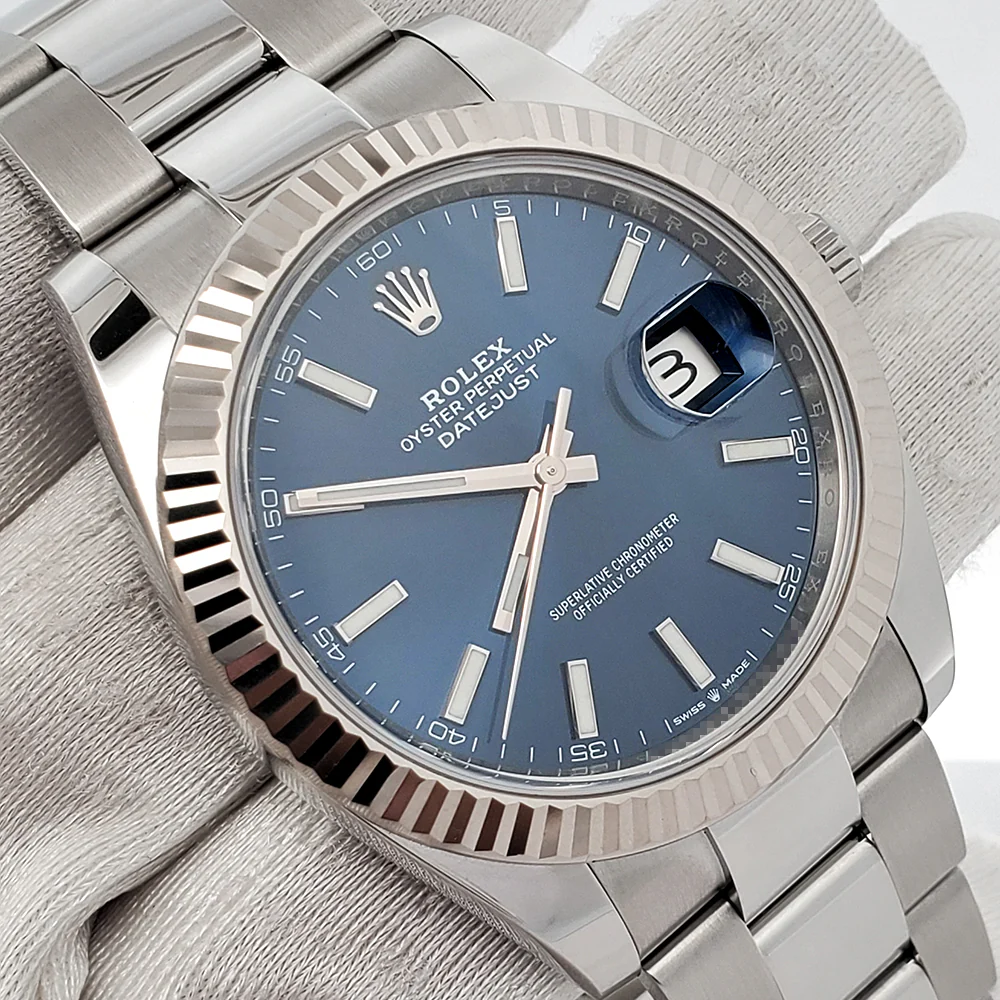 Rolex Datejust 41 Blue Index Dial White Gold Fluted Bezel Watch 126334 2019 Box Papers - Image 3