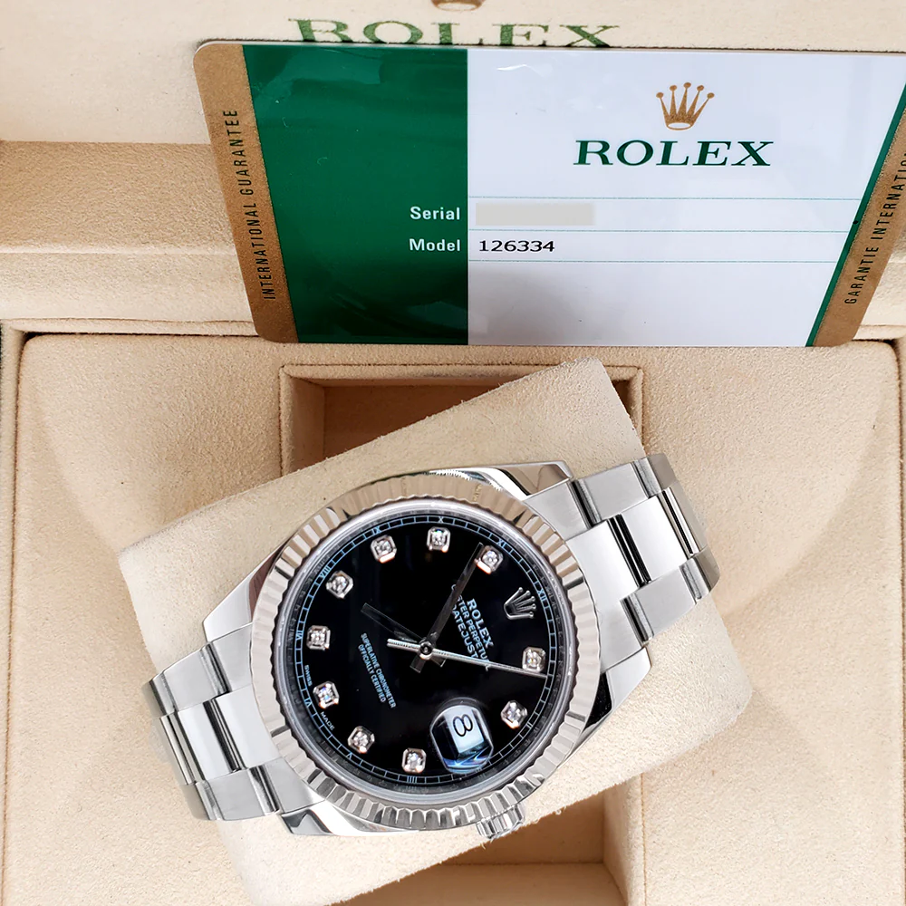 Rolex Datejust 41 Factory Black Diamond Dial Oyster Stainless Steel Watch 126334 Box Papers - Image 3