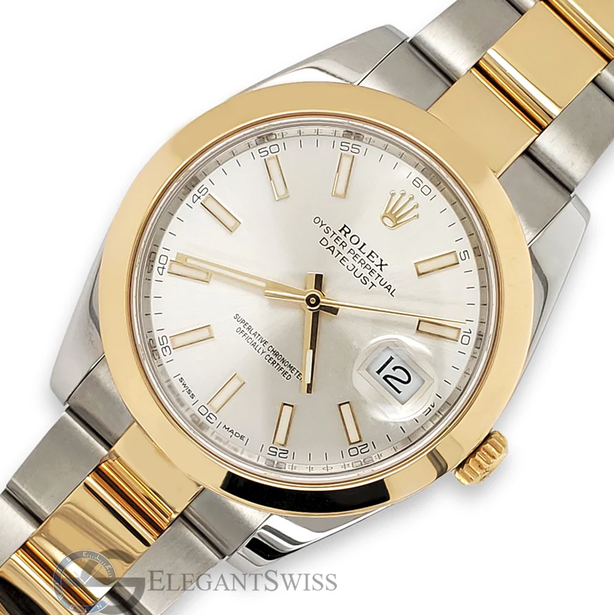 Rolex Datejust 41 Silver Dial Smooth Bezel 2-tone Oyster Watch 2018 Box Papers 126303