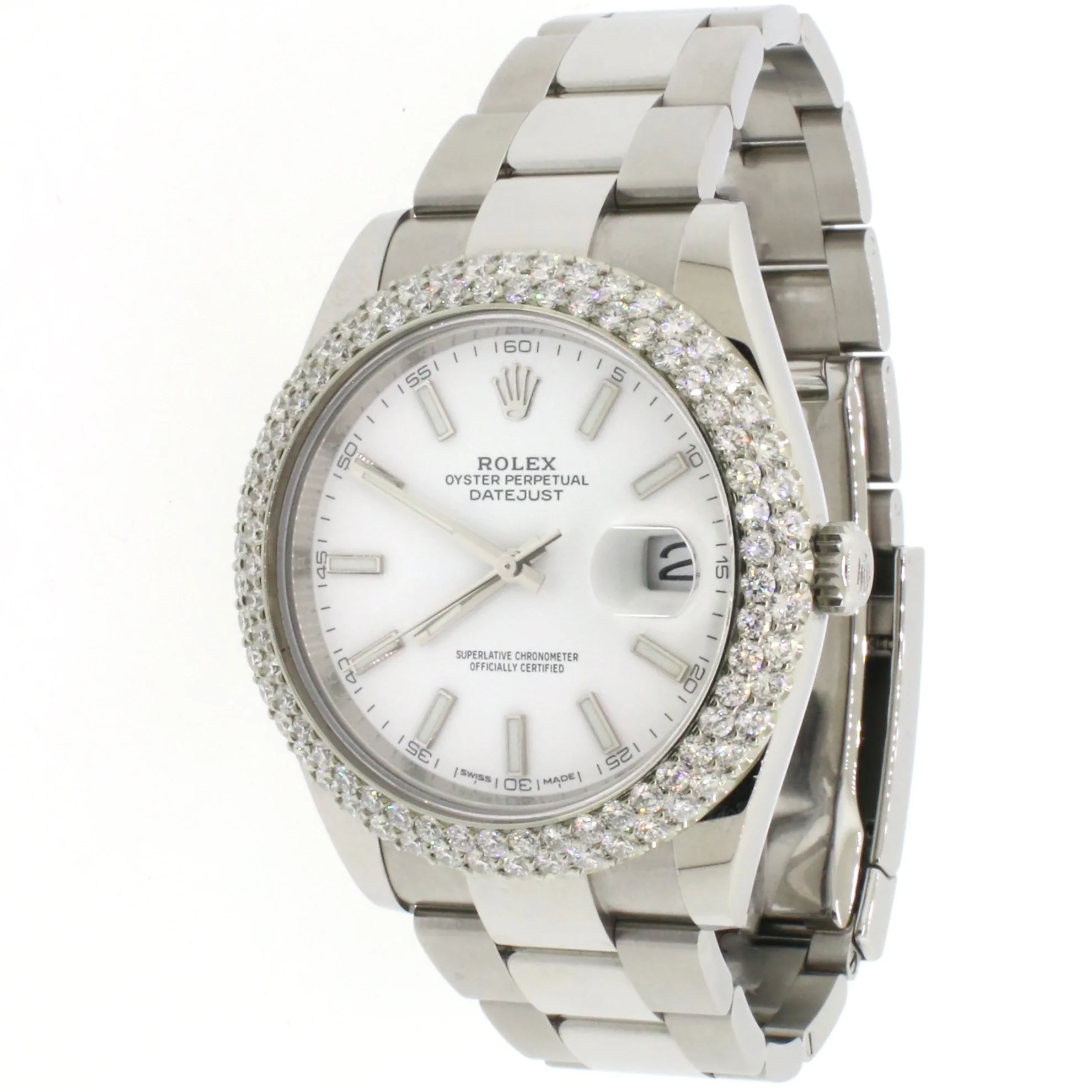 Rolex Datejust 41 White Dial/4.5CT Diamond Bezel 126300 Steel Oyster Watch Box Papers - Image 2