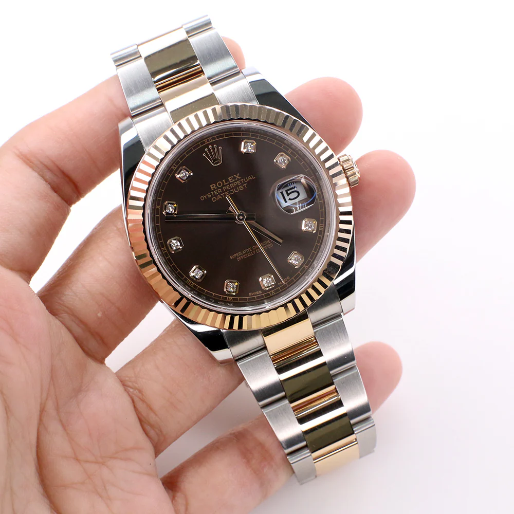 Rolex Datejust 41MM Factory Chocolate Diamond Dial 2-Tone Rose Gold/Steel Oyster Watch 126331 Box Papers - Image 4