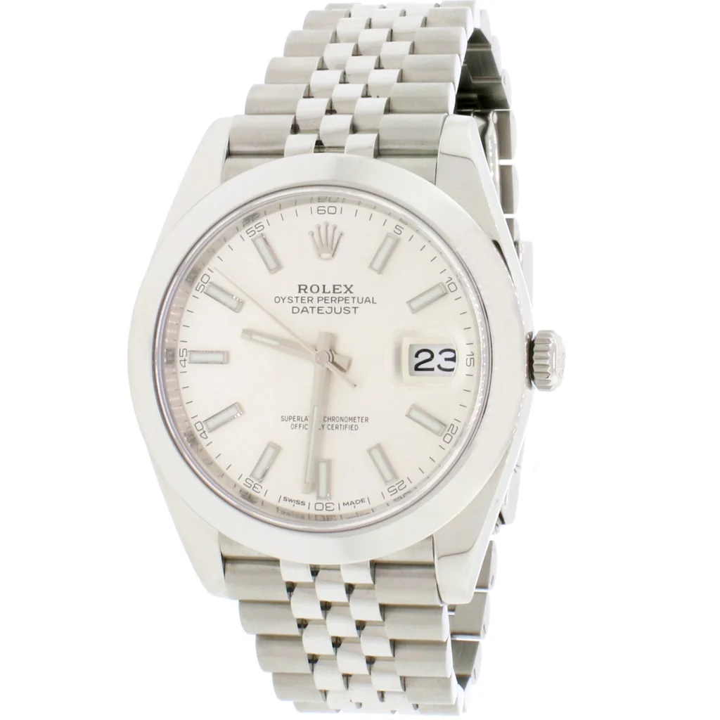 Rolex Datejust 41 Automatic SS Mens Jubilee Watch w/Silver Index/Smooth Bezel w/Box&Papers
