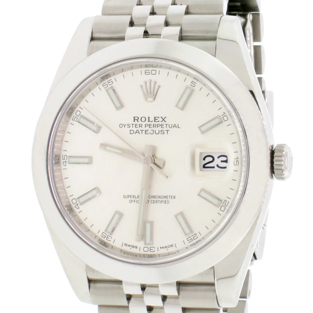 Rolex Datejust 41 Automatic SS Mens Jubilee Watch w/Silver Index/Smooth Bezel w/Box&Papers - Image 7