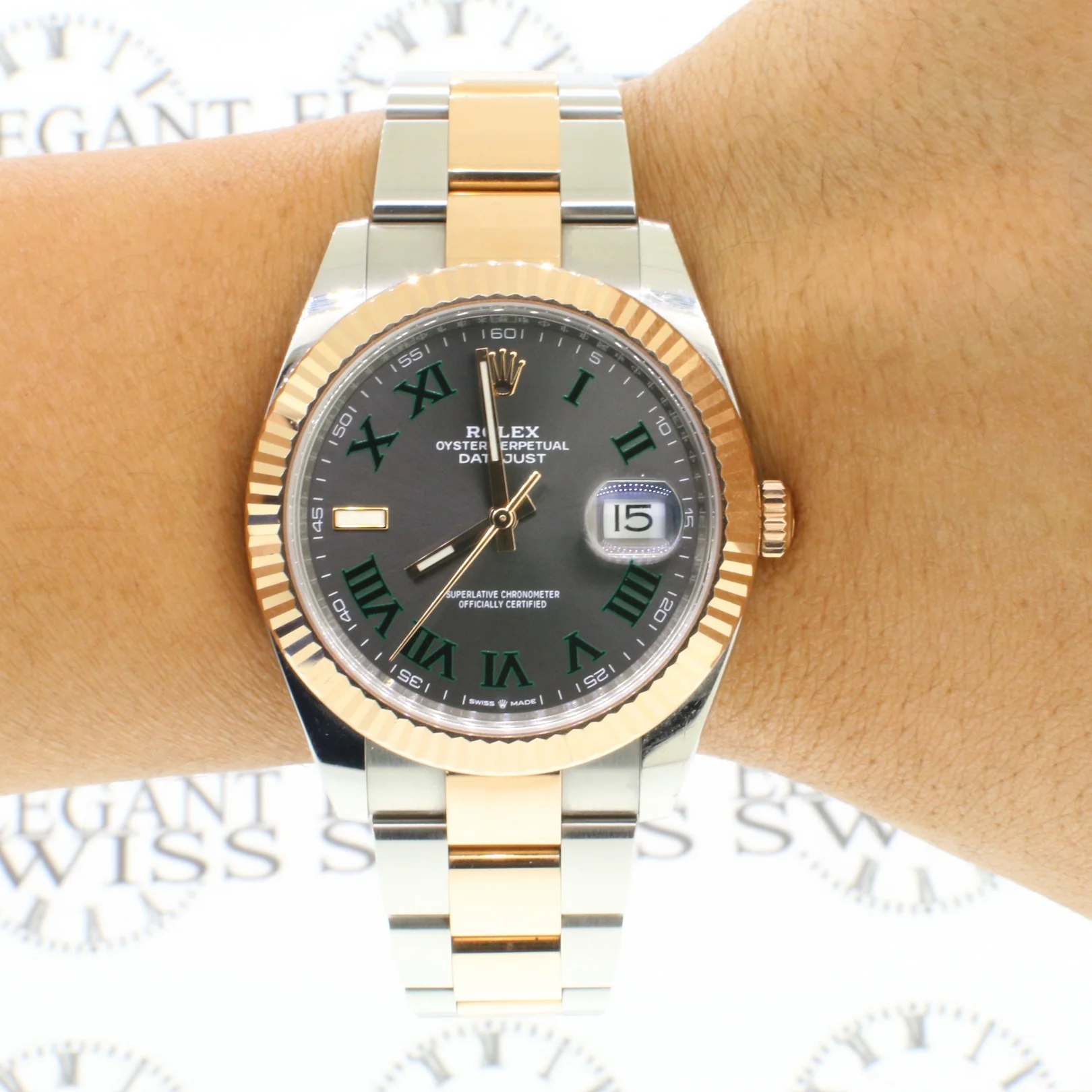 Rolex Datejust 41mm Everose Rolesor/Steel Slate Grey Green Roman Dial Watch 126331 - Image 3