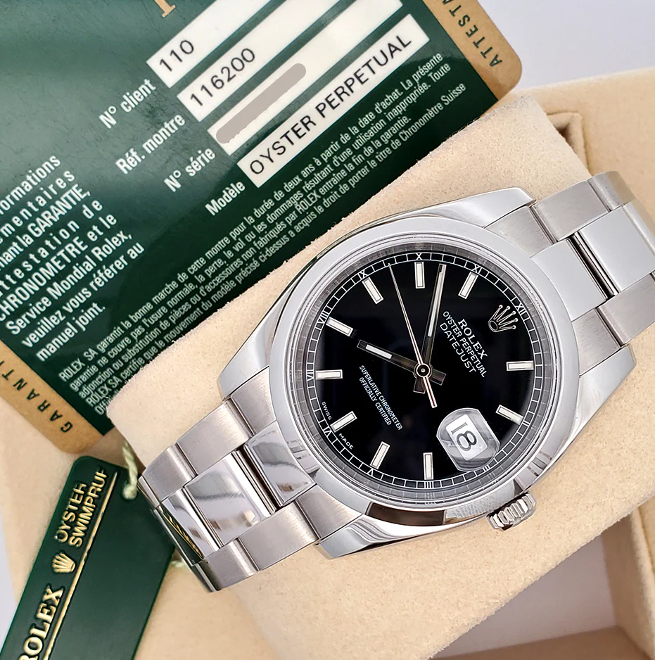 Rolex Datejust Black Index 36mm 116200 Steel Oyster Watch Box Papers - Image 4