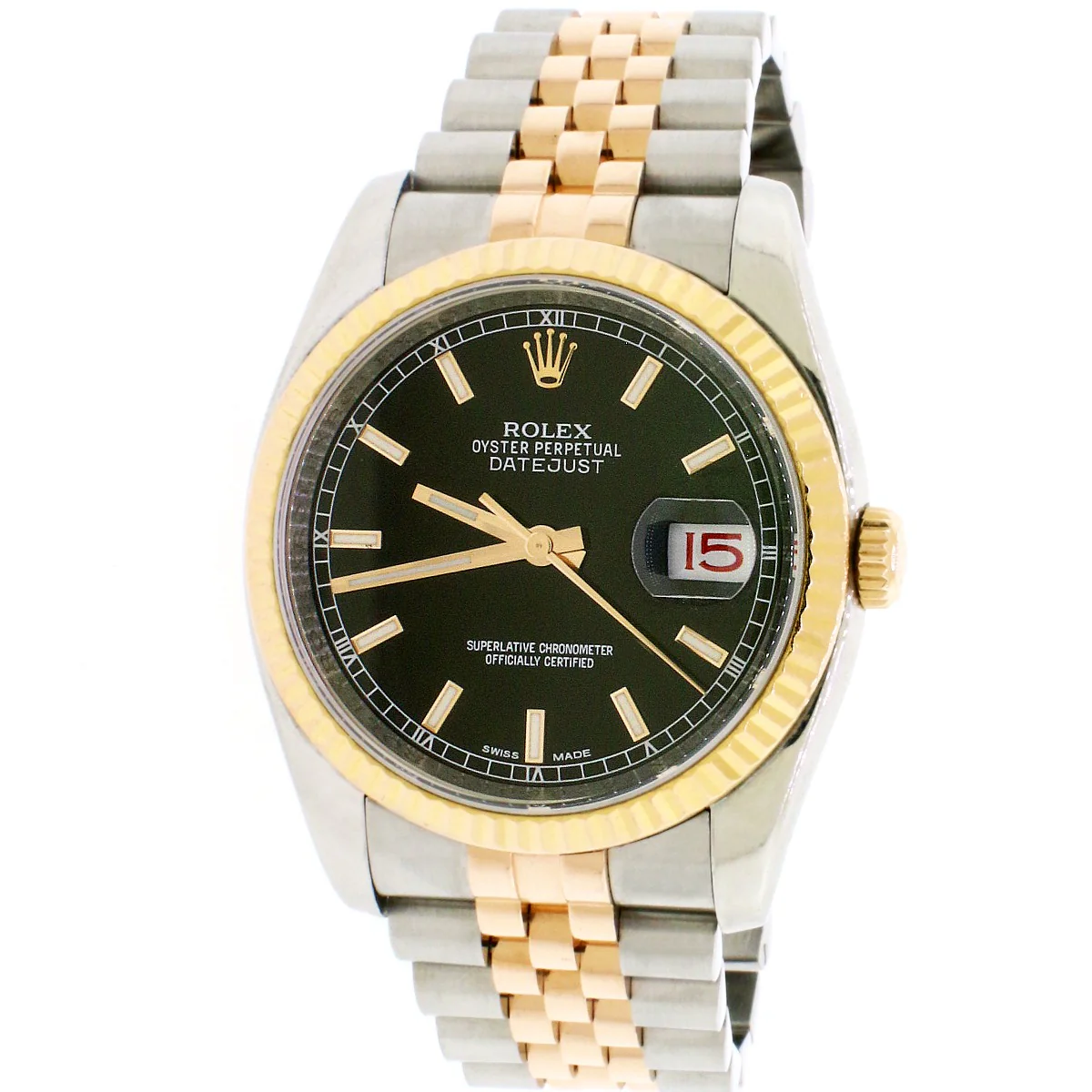 Rolex Datejust Black Index Dial 2-Tone Rose Gold/SS 36mm Jubilee Mens Watch 116231 - Image 2