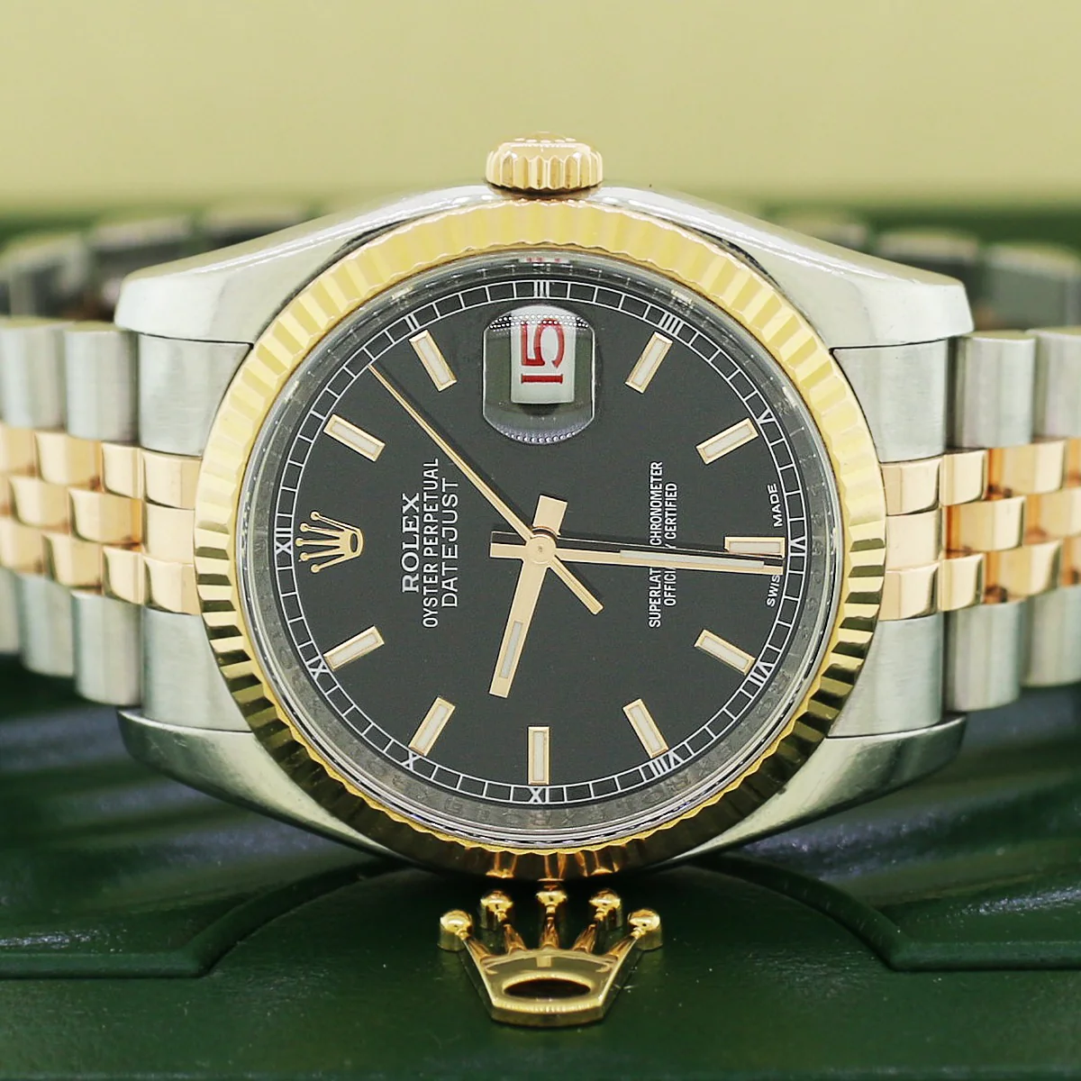 Rolex Datejust Black Index Dial 2-Tone Rose Gold/SS 36mm Jubilee Mens Watch 116231 - Image 3