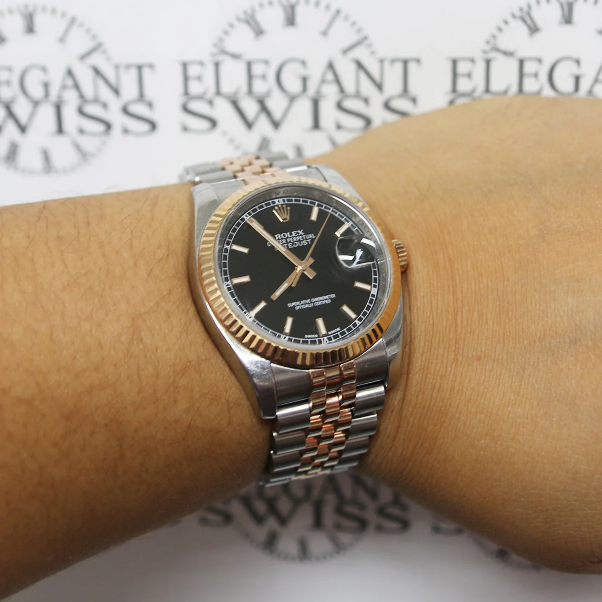 Rolex Datejust Black Index Dial 2-Tone Rose Gold/SS 36mm Jubilee Mens Watch 116231 - Image 4