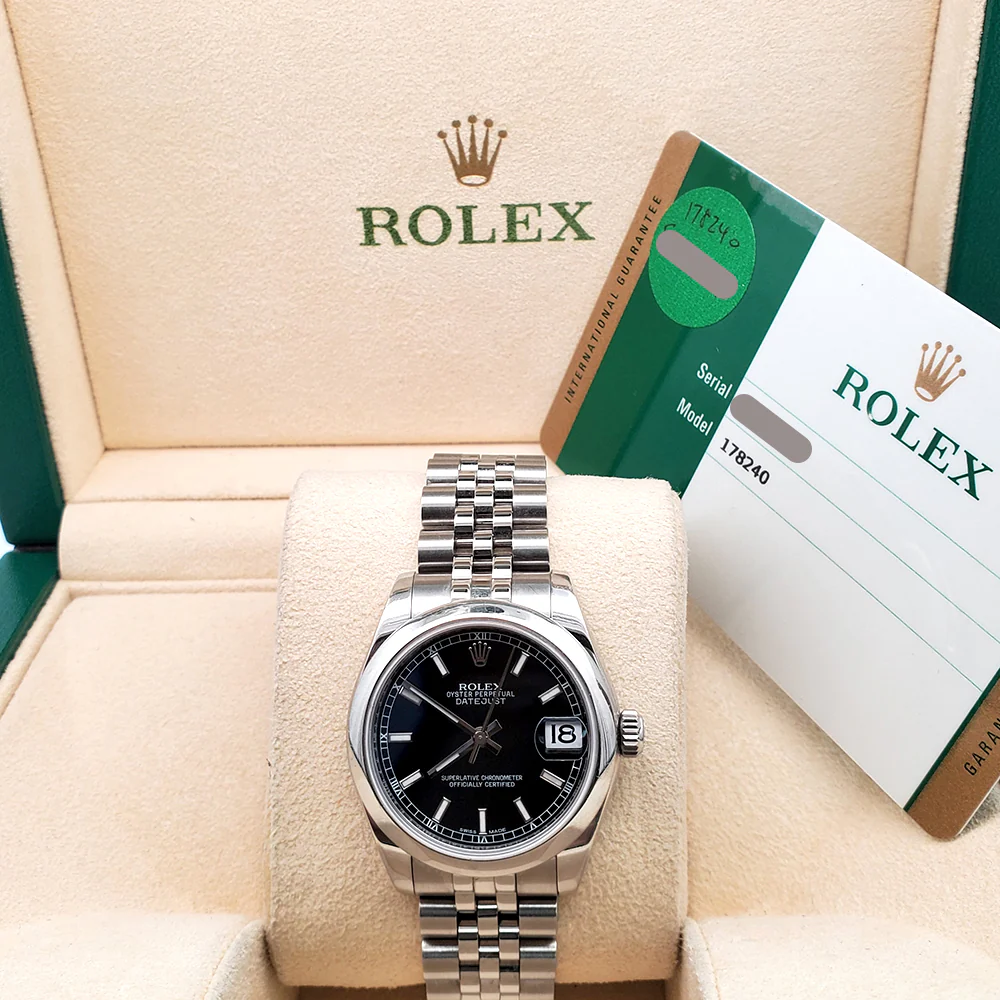 Rolex Datejust Black Index Steel Jubilee 31mm Watch 178240 Box Papers - Image 3