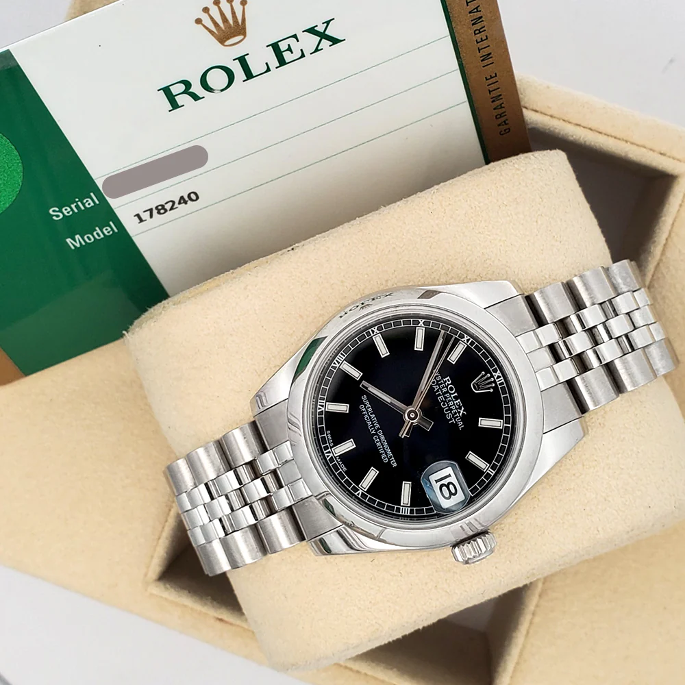 Rolex Datejust Black Index Steel Jubilee 31mm Watch 178240 Box Papers - Image 4