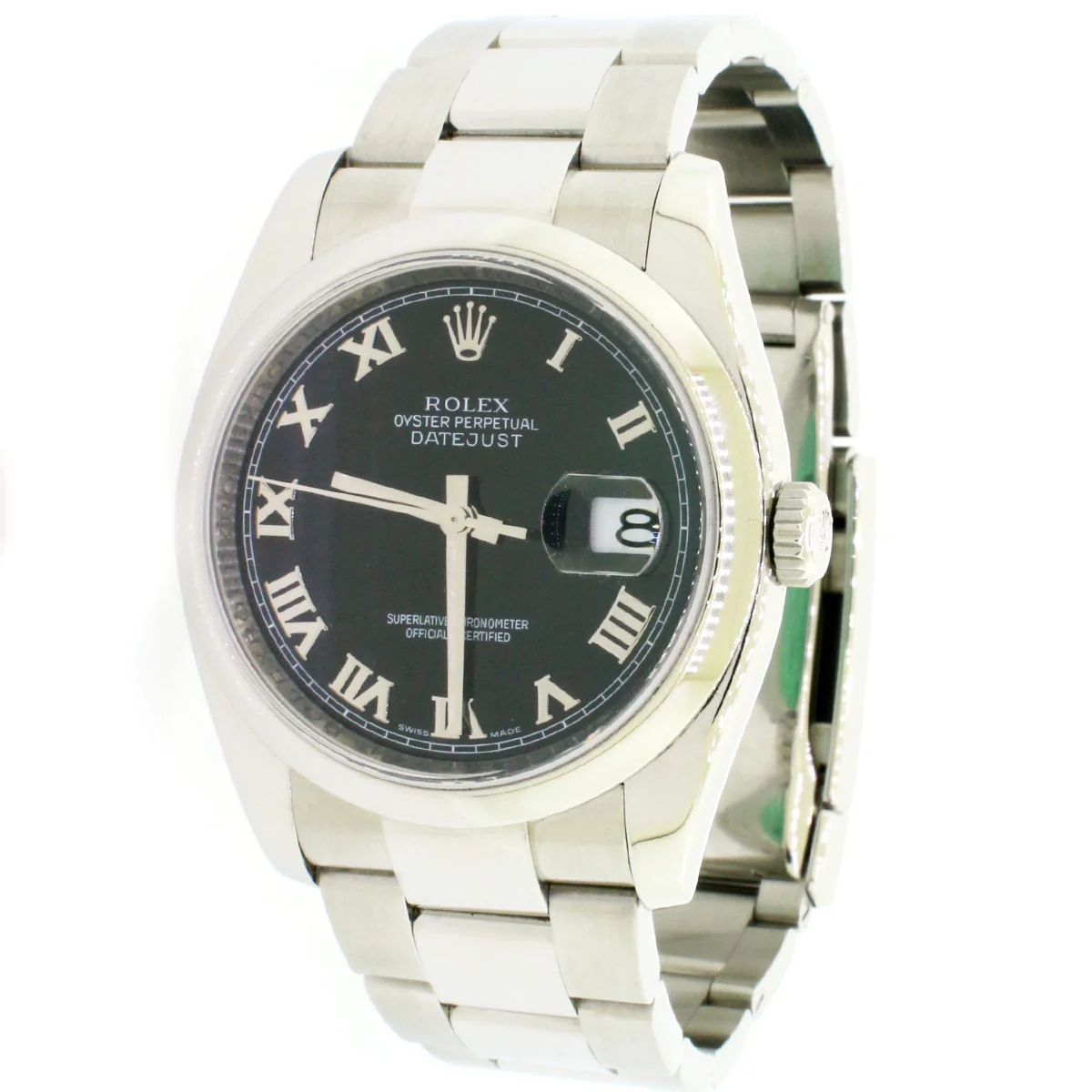 Rolex Datejust Black Roman Dial 36mm Steel Oyster Watch 116200 Box Papers