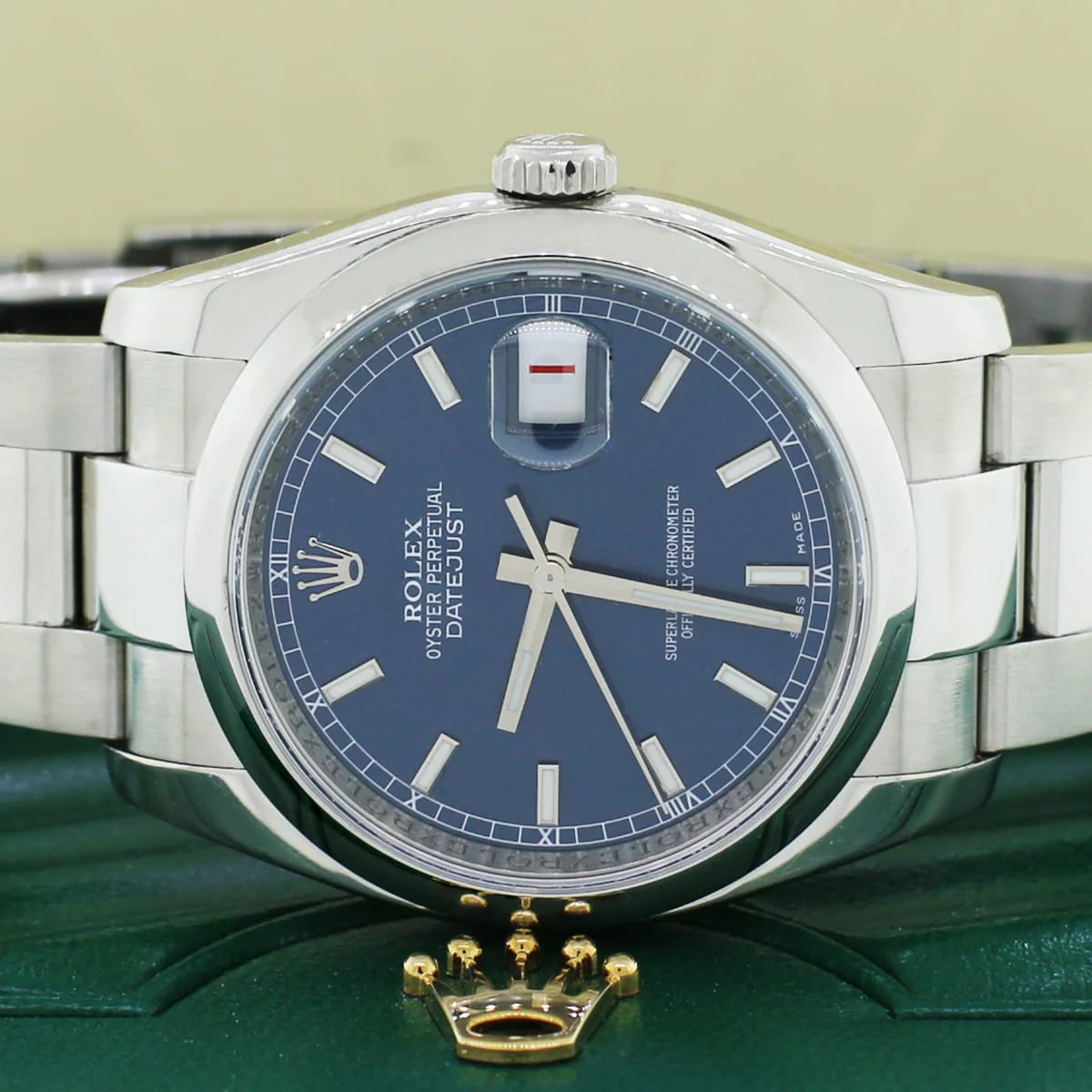 Rolex Datejust Blue Index Dial 36MM Smooth Domed Bezel Stainless Steel Automatic Oyster Mens Watch 116200 w/Box&Papers - Image 3