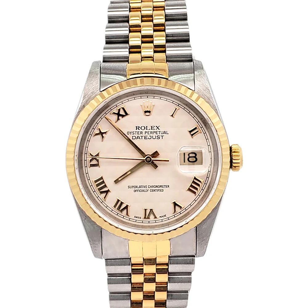 Rolex Datejust Cream Pyramid Dial 2-Tone Yellow Gold/Steel 36mm Watch 16233 - Image 4