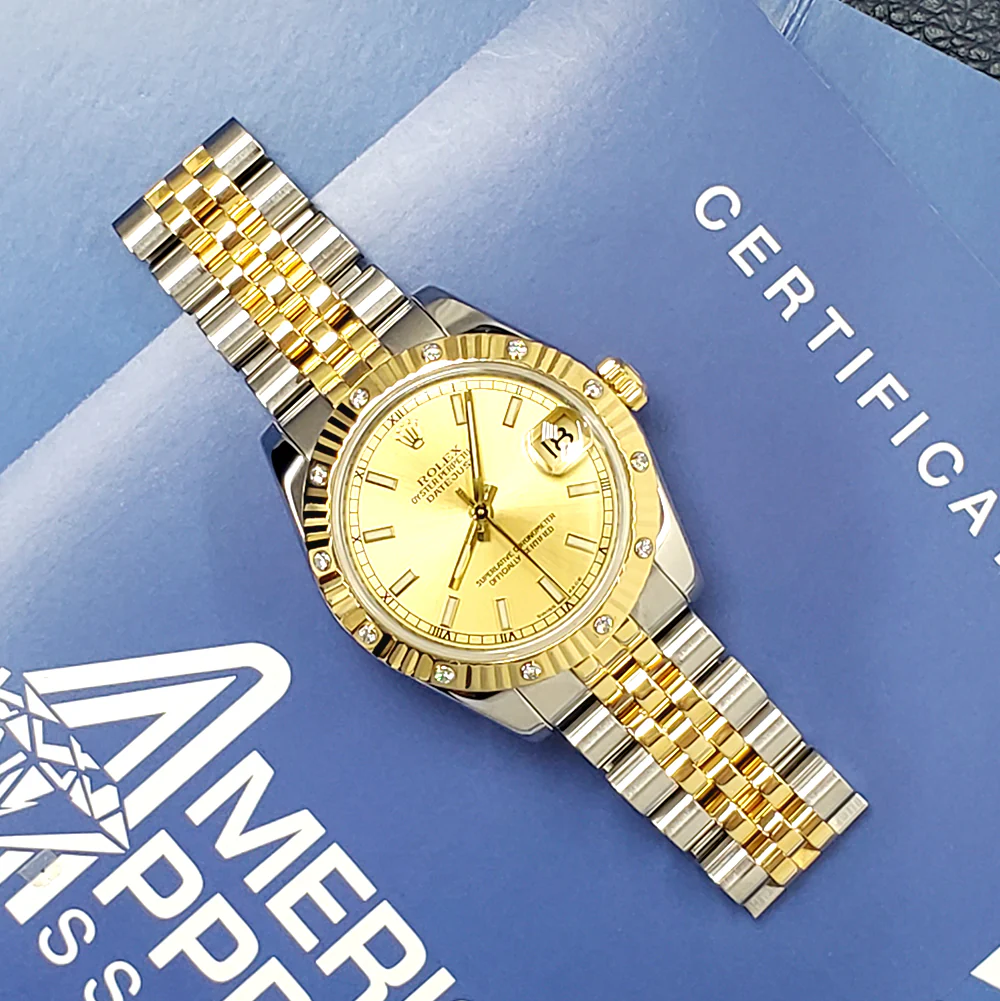 Rolex Datejust Champagne Index Dial Diamond Bezel 2-Tone Yellow Gold/Steel Watch 178313 - Image 3