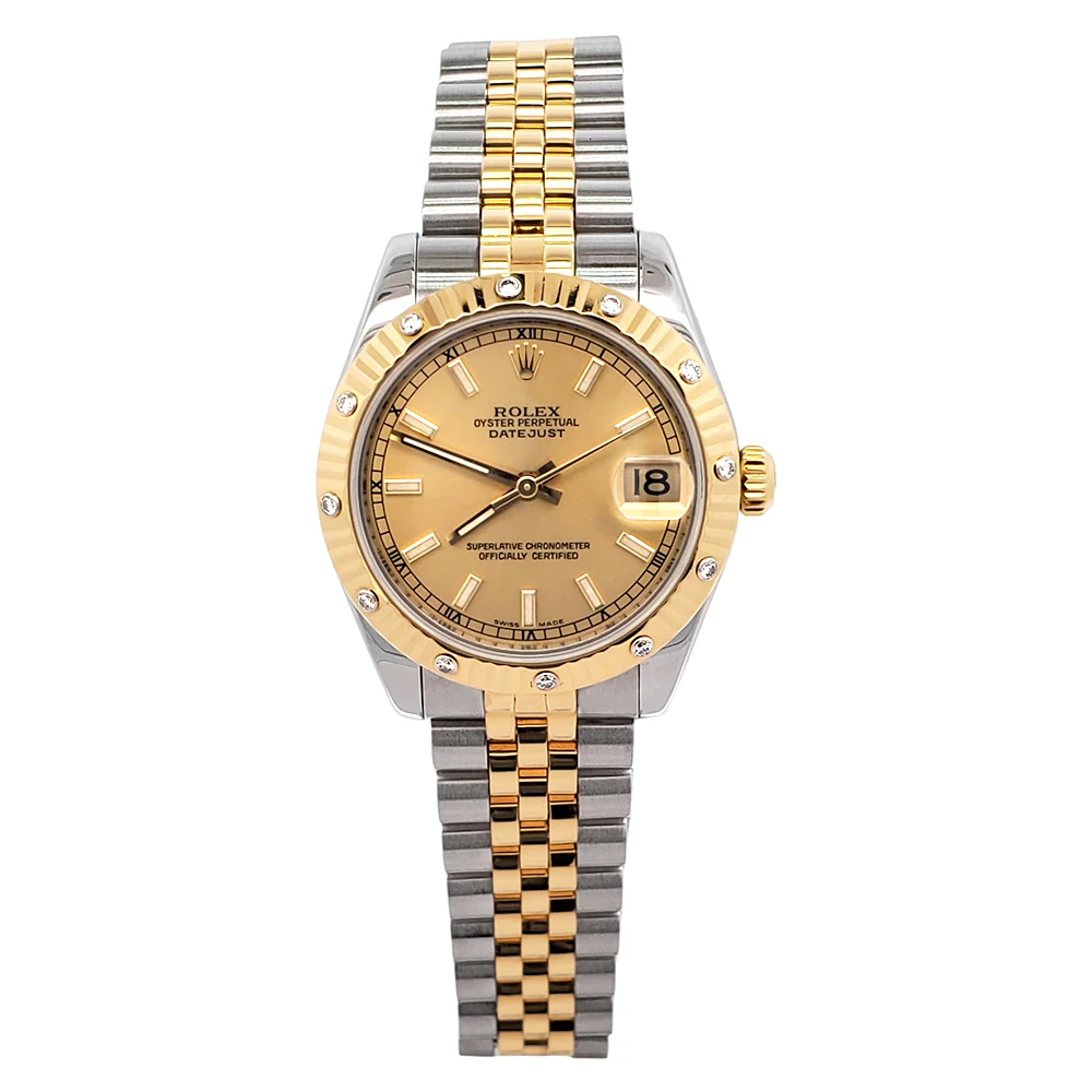 Rolex Datejust Champagne Index Dial Diamond Bezel 2-Tone Yellow Gold/Steel Watch 178313 - Image 4