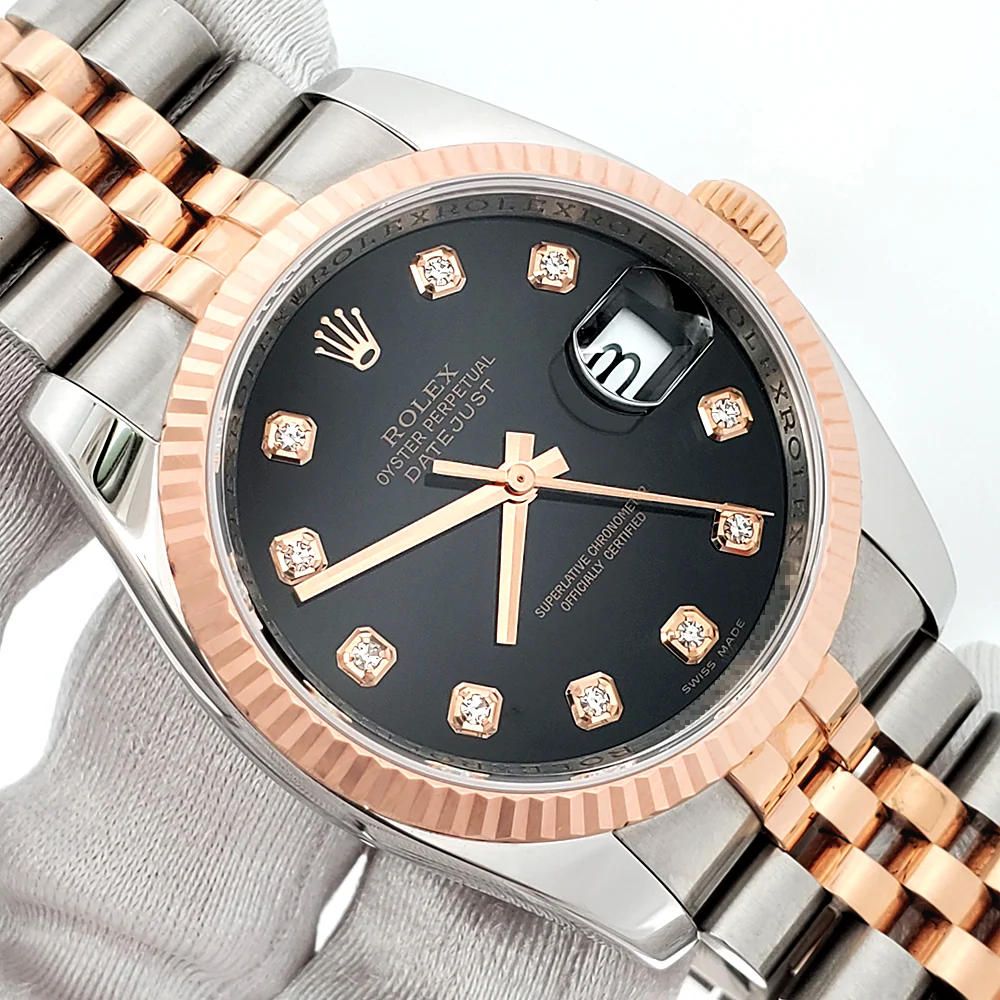Rolex Datejust Factory Black Diamond Dial 2-Tone Rose Gold/Steel Jubilee 36mm Watch 116231 Box Papers - Image 2