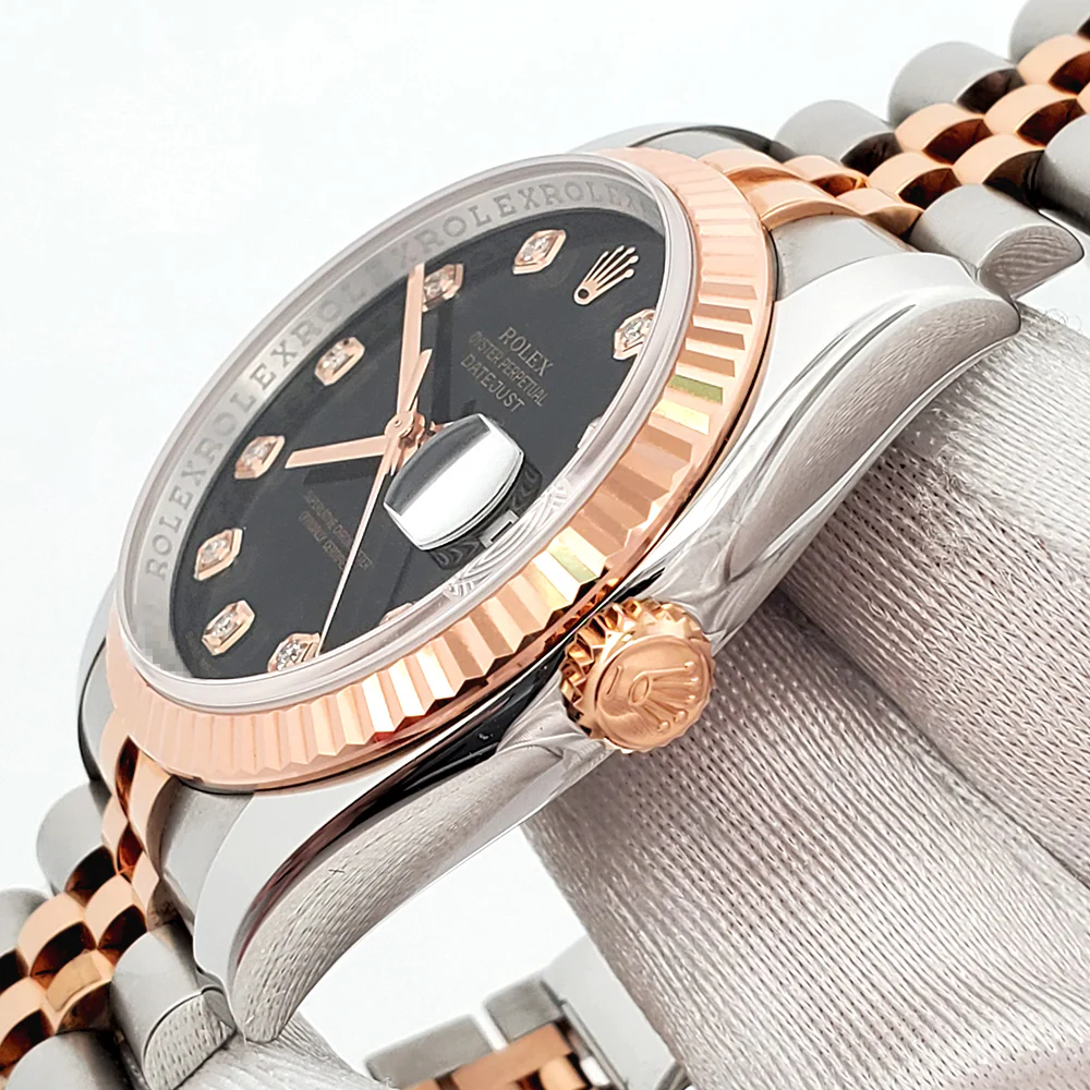 Rolex Datejust Factory Black Diamond Dial 2-Tone Rose Gold/Steel Jubilee 36mm Watch 116231 Box Papers - Image 3