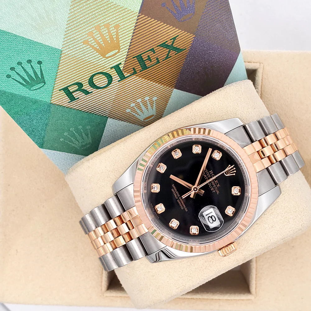 Rolex Datejust Factory Black Diamond Dial 2-Tone Rose Gold/Steel Jubilee 36mm Watch 116231 Box Papers - Image 5