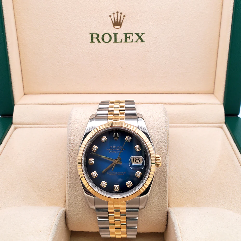 Rolex Datejust Factory Blue Vignette Diamond Dial 2-tone Yellow Gold/Steel Jubilee 36mm Watch 116233 Box/Apr - Image 3