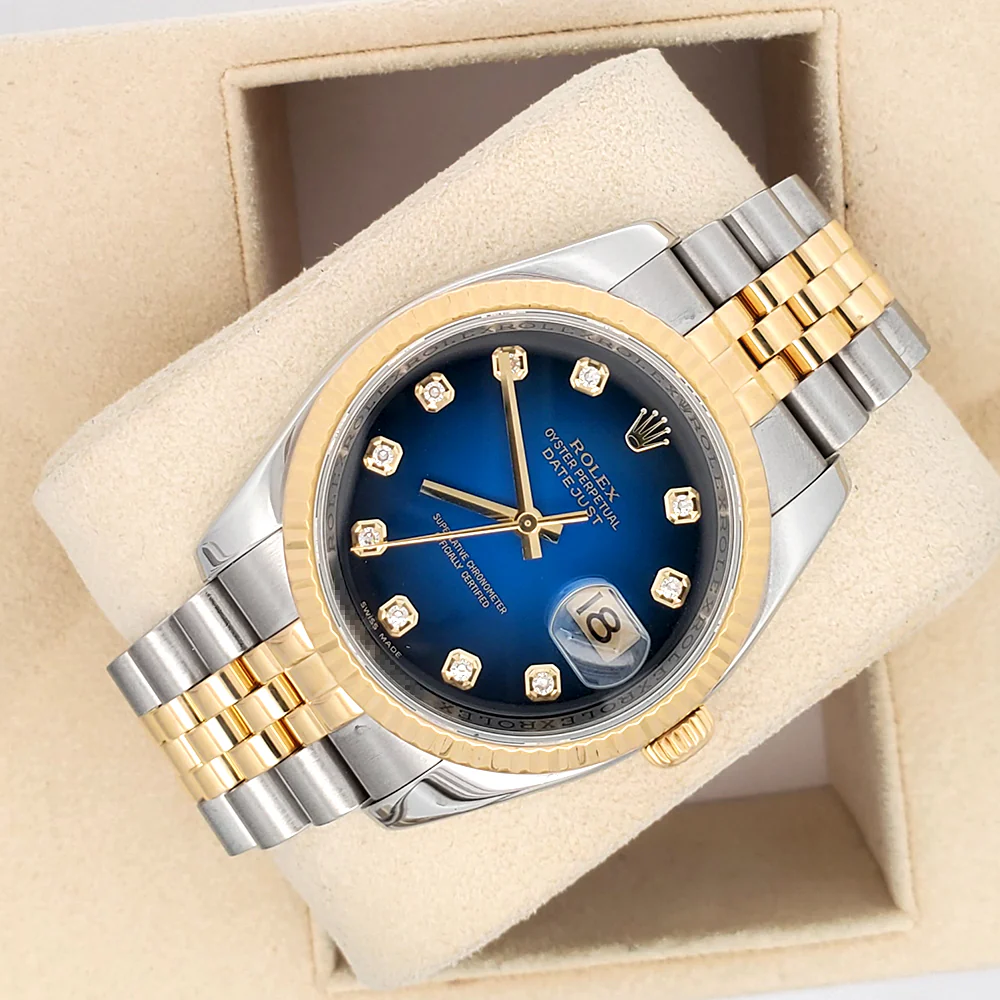 Rolex Datejust Factory Blue Vignette Diamond Dial 2-tone Yellow Gold/Steel Jubilee 36mm Watch 116233 Box/Apr - Image 4