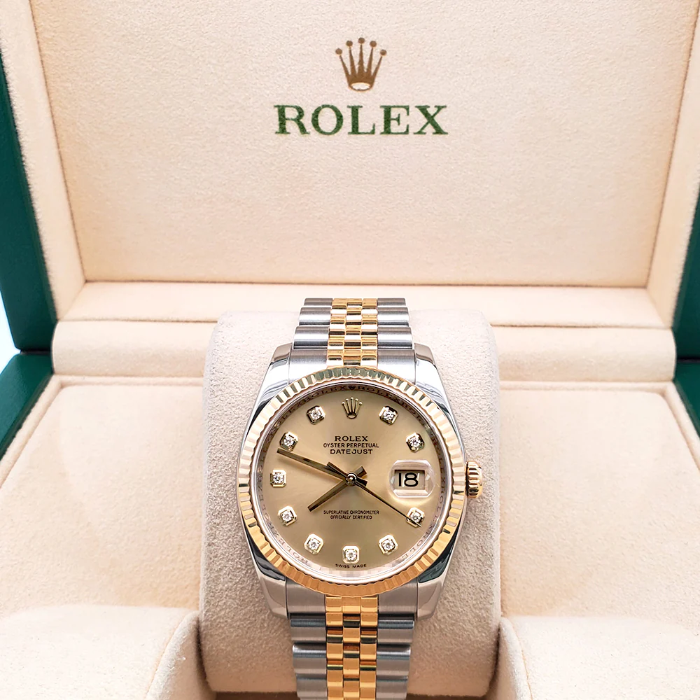 Rolex Datejust Factory Champagne Diamond Dial 2-tone Yellow Gold/Steel Jubilee 36mm Watch 116233 - Image 3