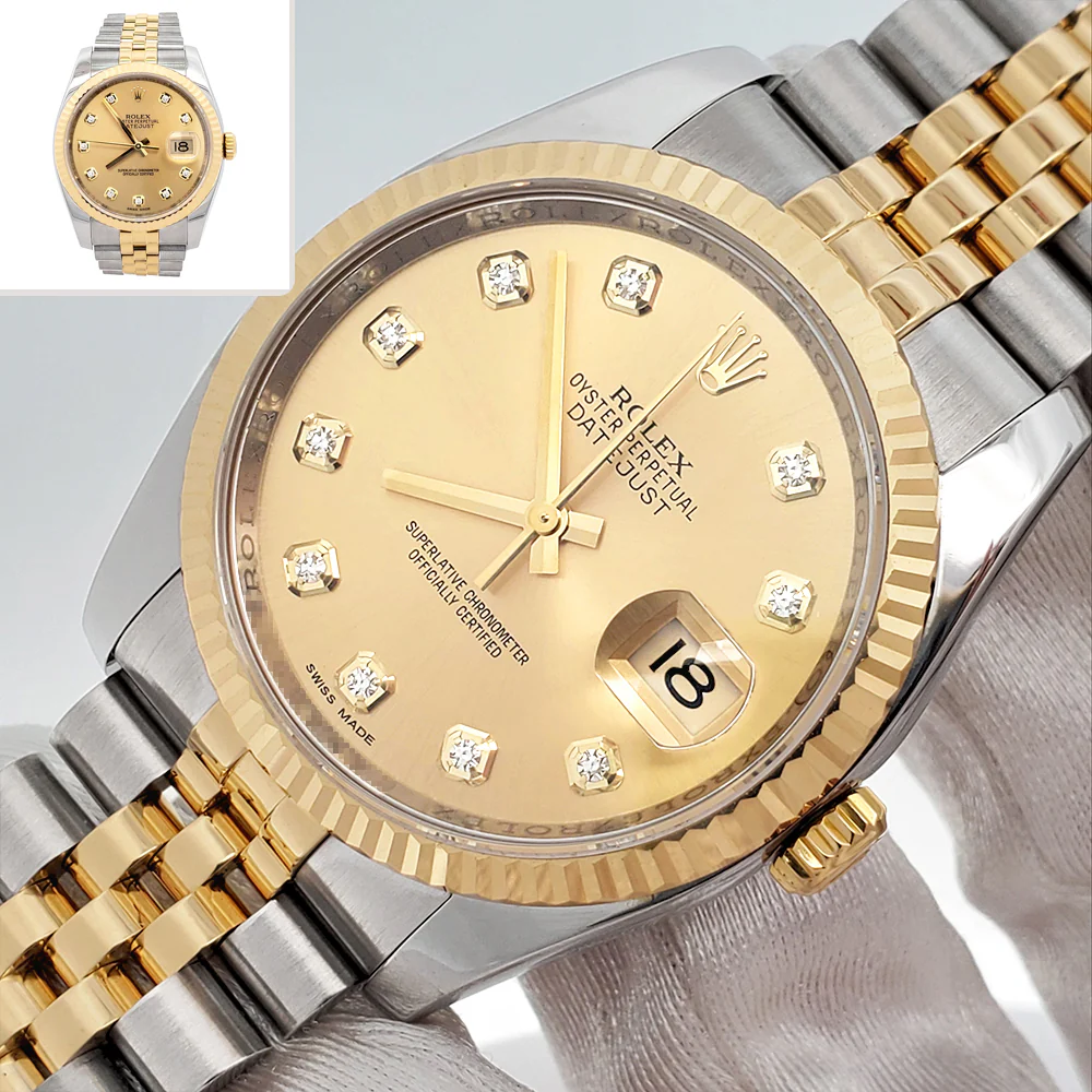 Rolex Datejust Factory Champagne Diamond Dial 2-tone Yellow Gold/Steel Jubilee 36mm Watch 116233