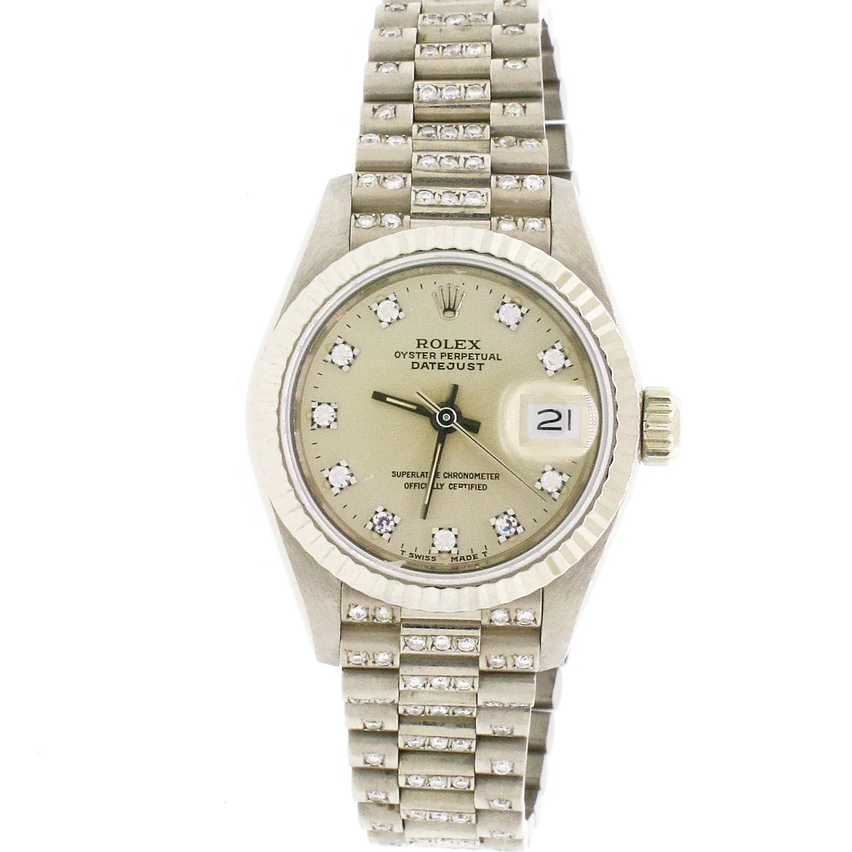 Rolex Datejust Factory Diamond Dial 18K White Gold 26mm President Watch 69179 - Image 2