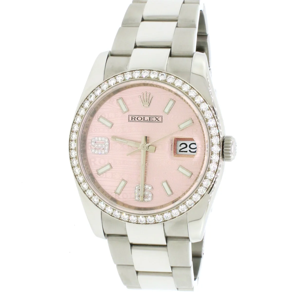 Rolex Datejust Factory Pink Waves Set Diamond Dial & 18k White Gold Diamond Bezel 36MM Automatic Stainless Steel Oyster Watch 116244 w/BoxPapers