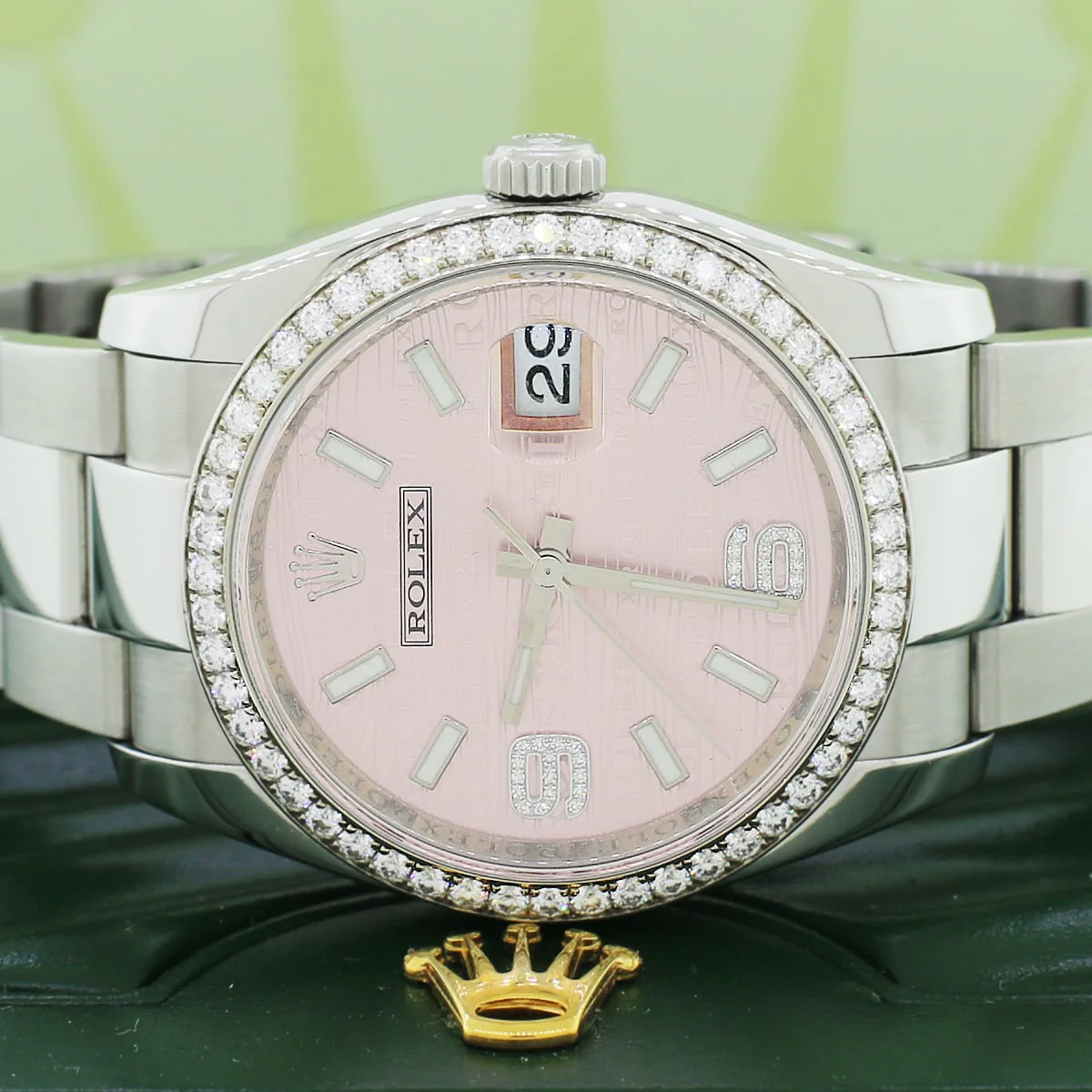 Rolex Datejust Factory Pink Waves Set Diamond Dial & 18k White Gold Diamond Bezel 36MM Automatic Stainless Steel Oyster Watch 116244 w/BoxPapers - Image 2