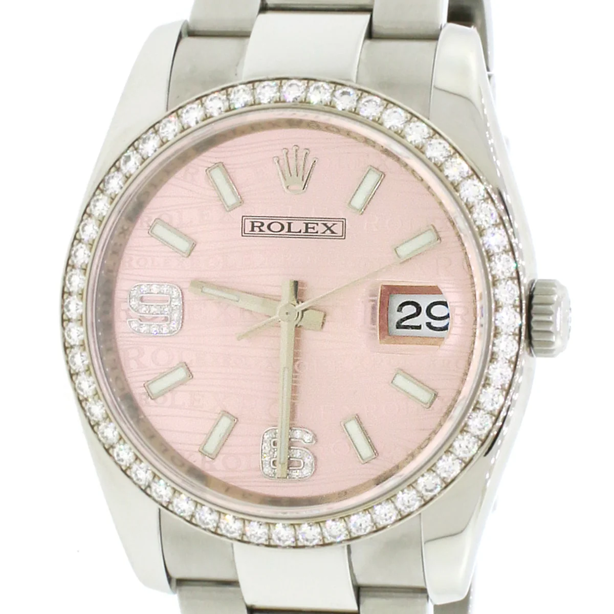 Rolex Datejust Factory Pink Waves Set Diamond Dial & 18k White Gold Diamond Bezel 36MM Automatic Stainless Steel Oyster Watch 116244 w/BoxPapers - Image 3