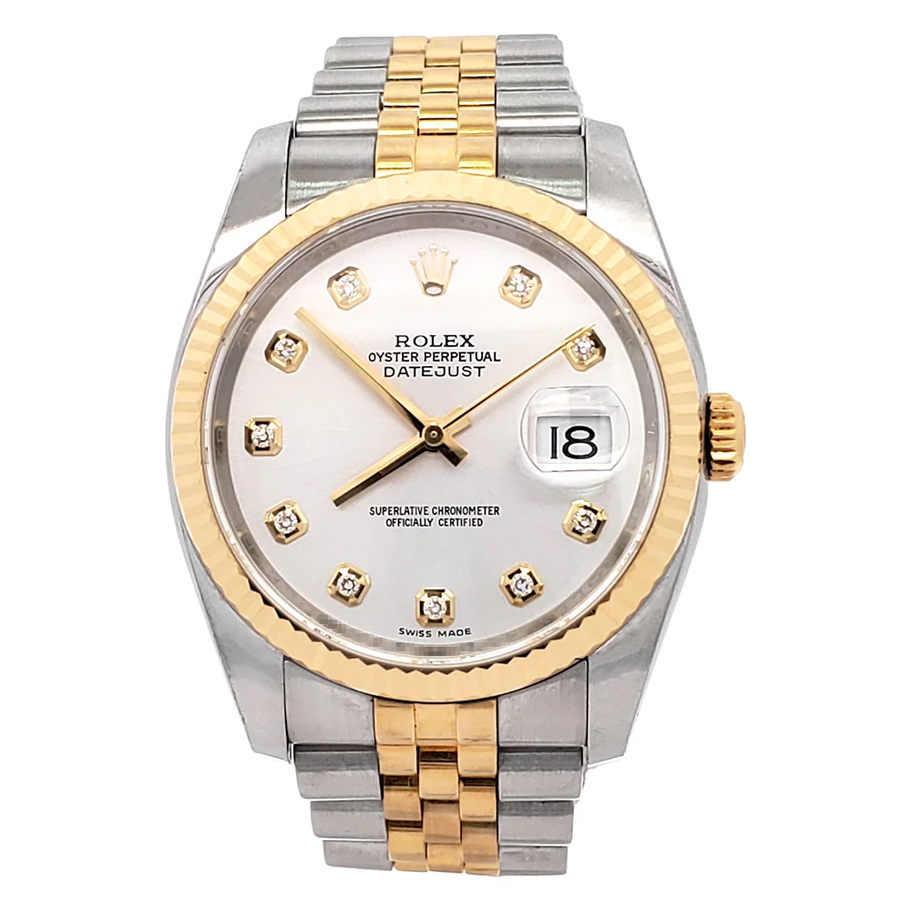 Rolex Datejust Factory Silver Diamond Dial 2-tone Yellow Gold/Steel Jubilee 36mm Watch 116233 - Image 3