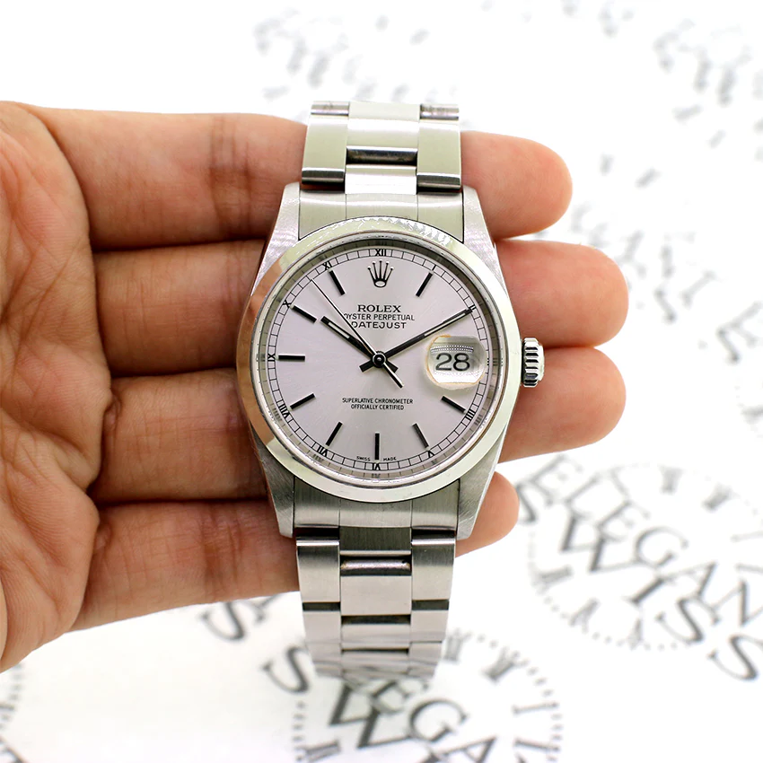 Rolex Datejust Factory Silver Stick Dial 36MM Oyster Mens Watch 16200 Box Papers - Image 6