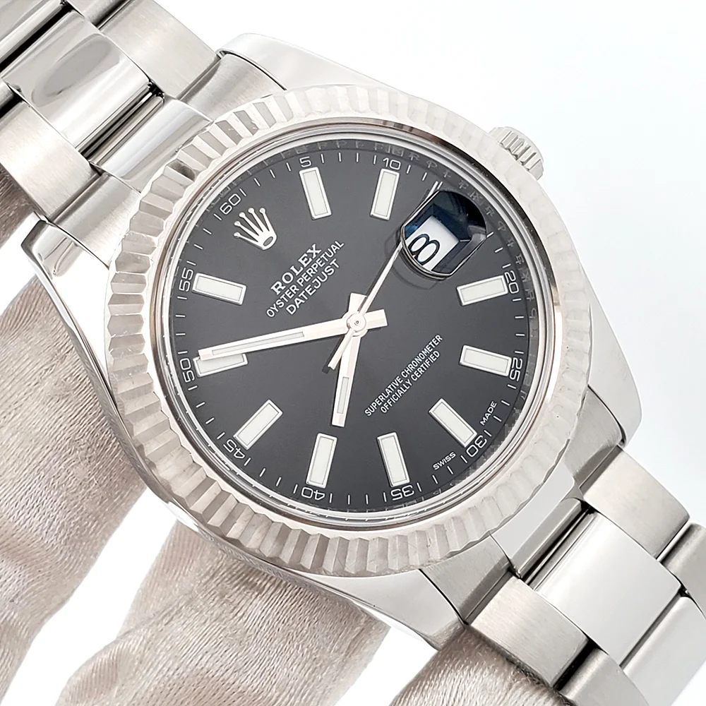 Rolex Datejust II 116334 Black Index Dial White Gold Fluted Bezel Steel 41mm Watch Box Papers - Image 2