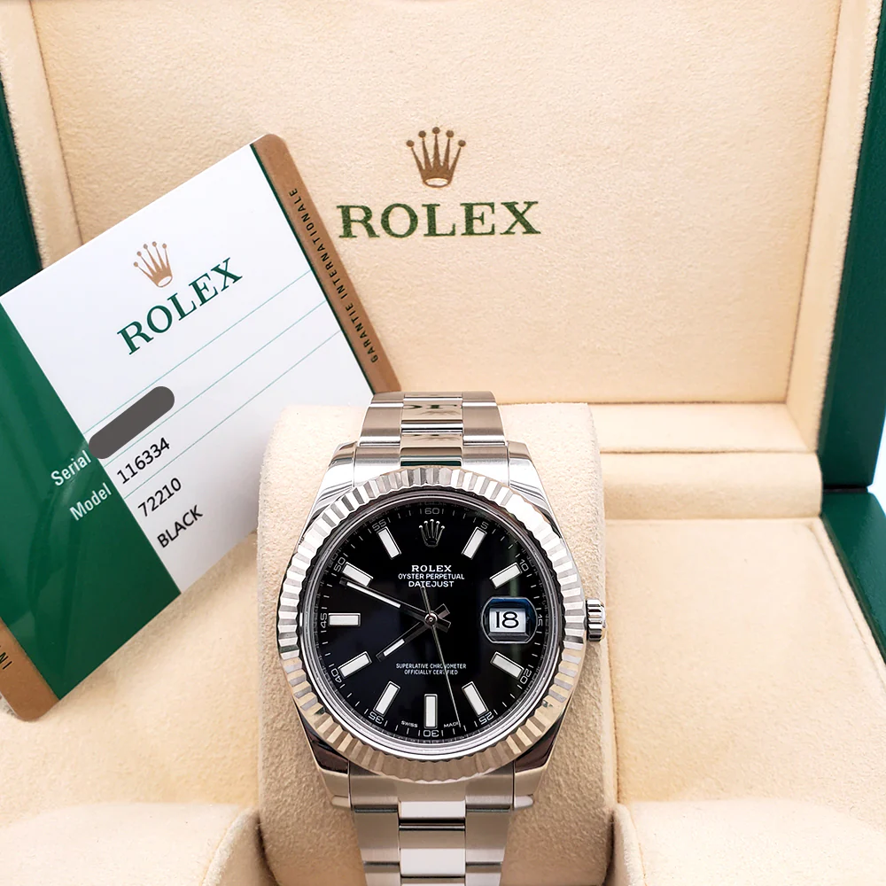 Rolex Datejust II 116334 Black Index Dial White Gold Fluted Bezel Steel 41mm Watch Box Papers - Image 3