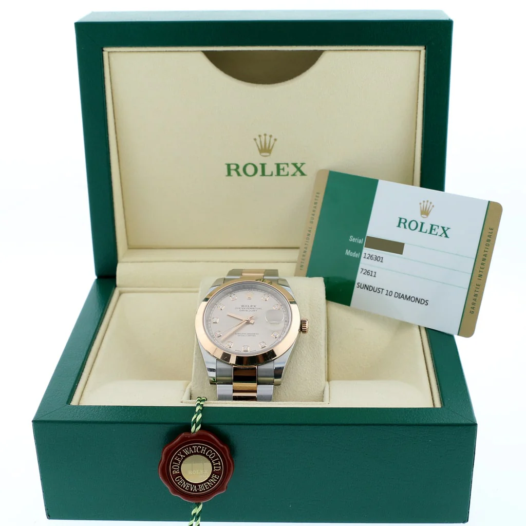 Rolex Datejust II 2-Tone 18K Everose Gold/Stainless Steel 41mm Sundust Diamond Dial Automatic Mens Oyster Watch 126301 - Image 3
