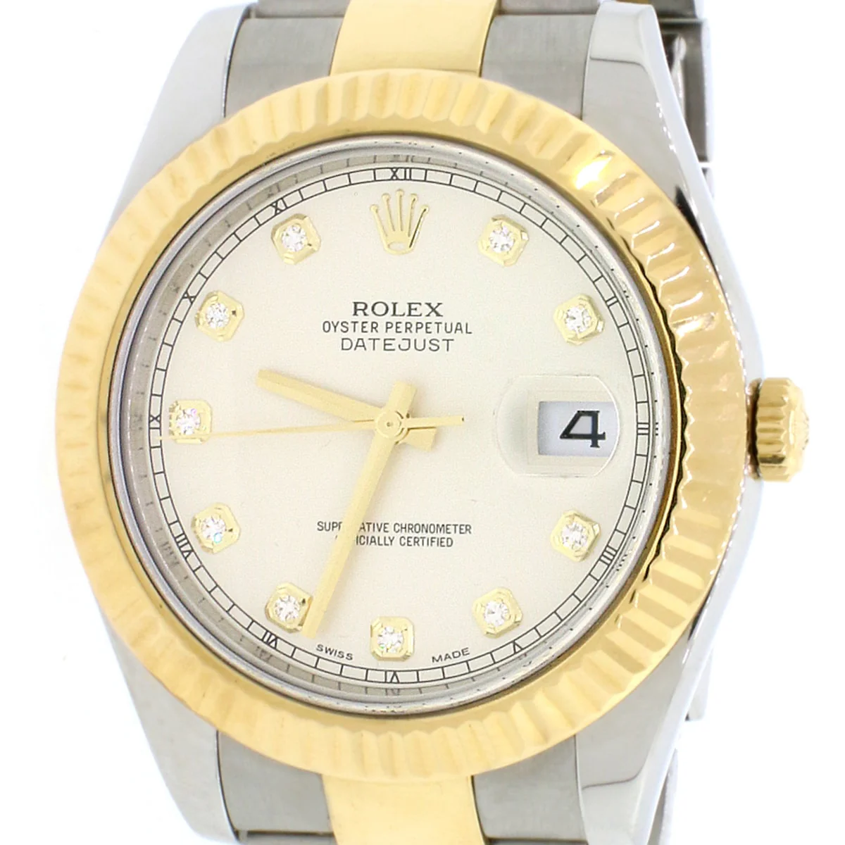 Rolex Datejust II 2-Tone 18K Yellow Gold/SS Factory Cream Diamond Dial 41MM Mens Oyster Watch 116333 - Image 8