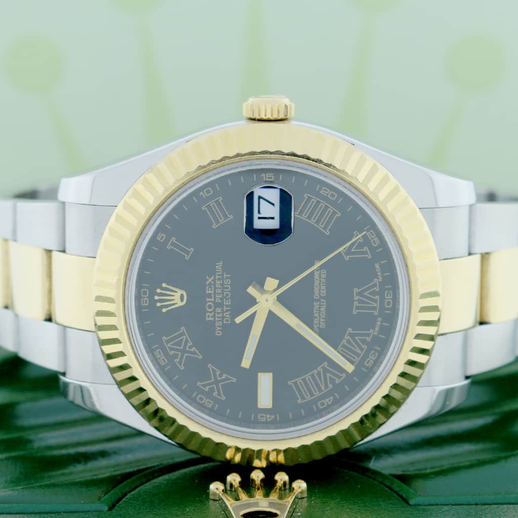Rolex Datejust II 2-Tone 18K Yellow Gold & Stainless Steel 41MM Black Roman Dial Mens Oyster Watch 116333 - Image 2