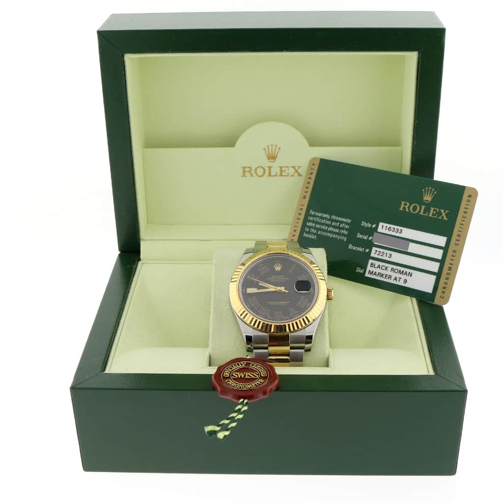 Rolex Datejust II 2-Tone 18K Yellow Gold & Stainless Steel 41MM Black Roman Dial Mens Oyster Watch 116333 - Image 3
