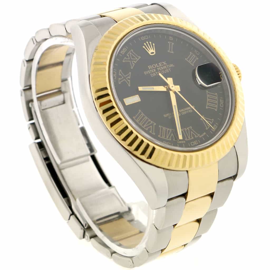 Rolex Datejust II 2-Tone 18K Yellow Gold & Stainless Steel 41MM Black Roman Dial Mens Oyster Watch 116333 - Image 4