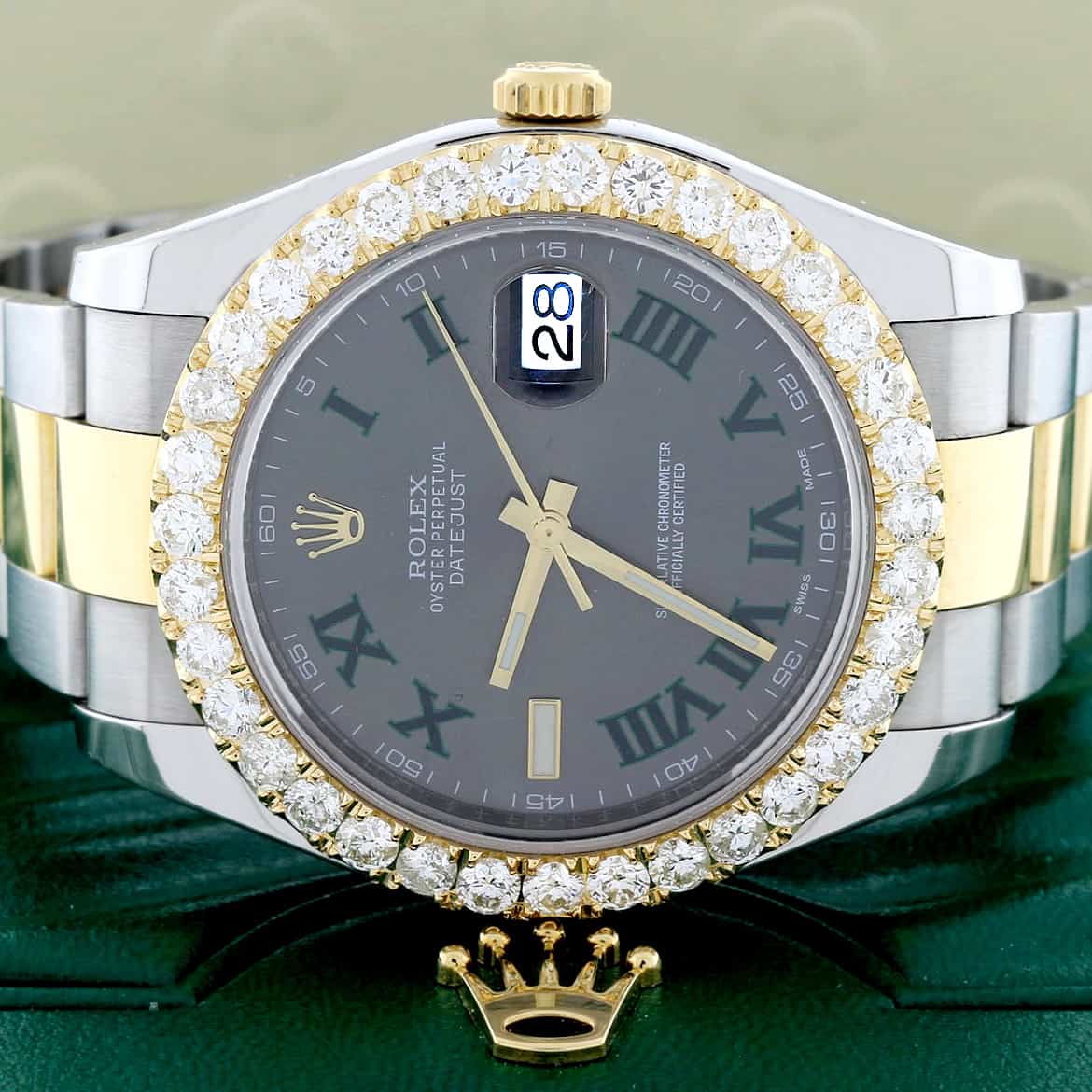Rolex Datejust II 41mm 2-Tone Factory Grey Slate Roman Dial/Custom Diamond Bezel 116333 Watch - Image 2