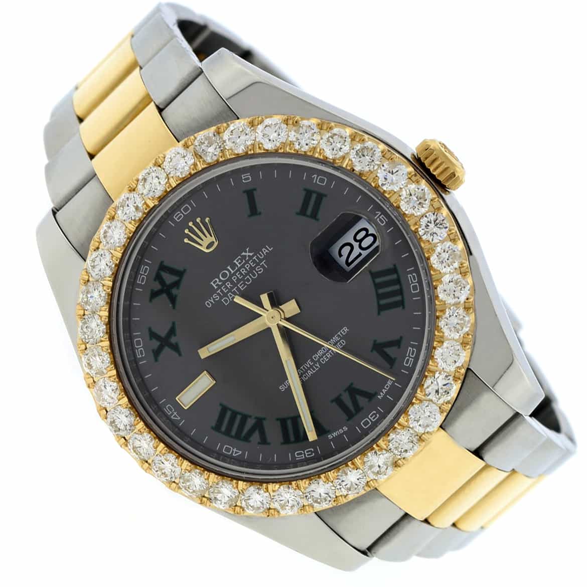 Rolex Datejust II 41mm 2-Tone Factory Grey Slate Roman Dial/Custom Diamond Bezel 116333 Watch - Image 3