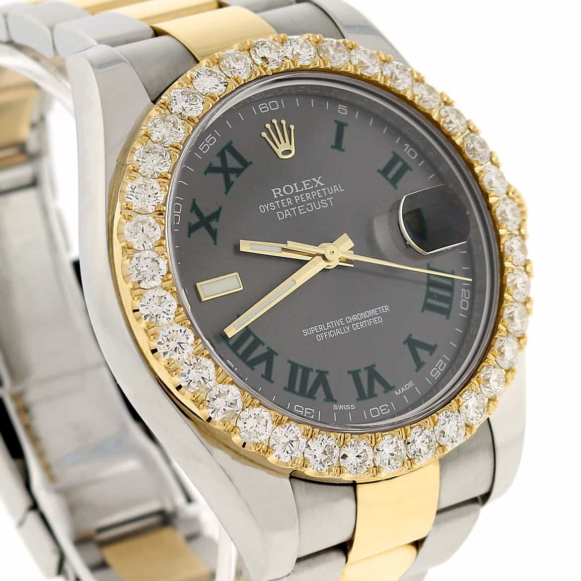 Rolex Datejust II 41mm 2-Tone Factory Grey Slate Roman Dial/Custom Diamond Bezel 116333 Watch - Image 4