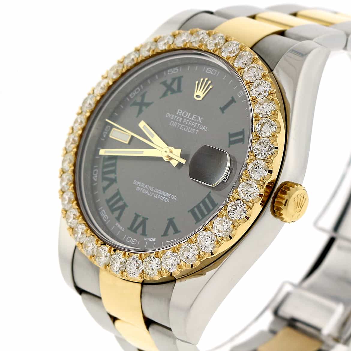 Rolex Datejust II 41mm 2-Tone Factory Grey Slate Roman Dial/Custom Diamond Bezel 116333 Watch - Image 5