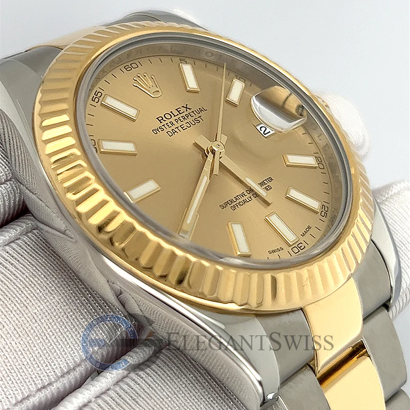 Rolex Datejust II 2-tone 41mm Champagne Index Dial 116333 Watch 2013 Box Papers - Image 2