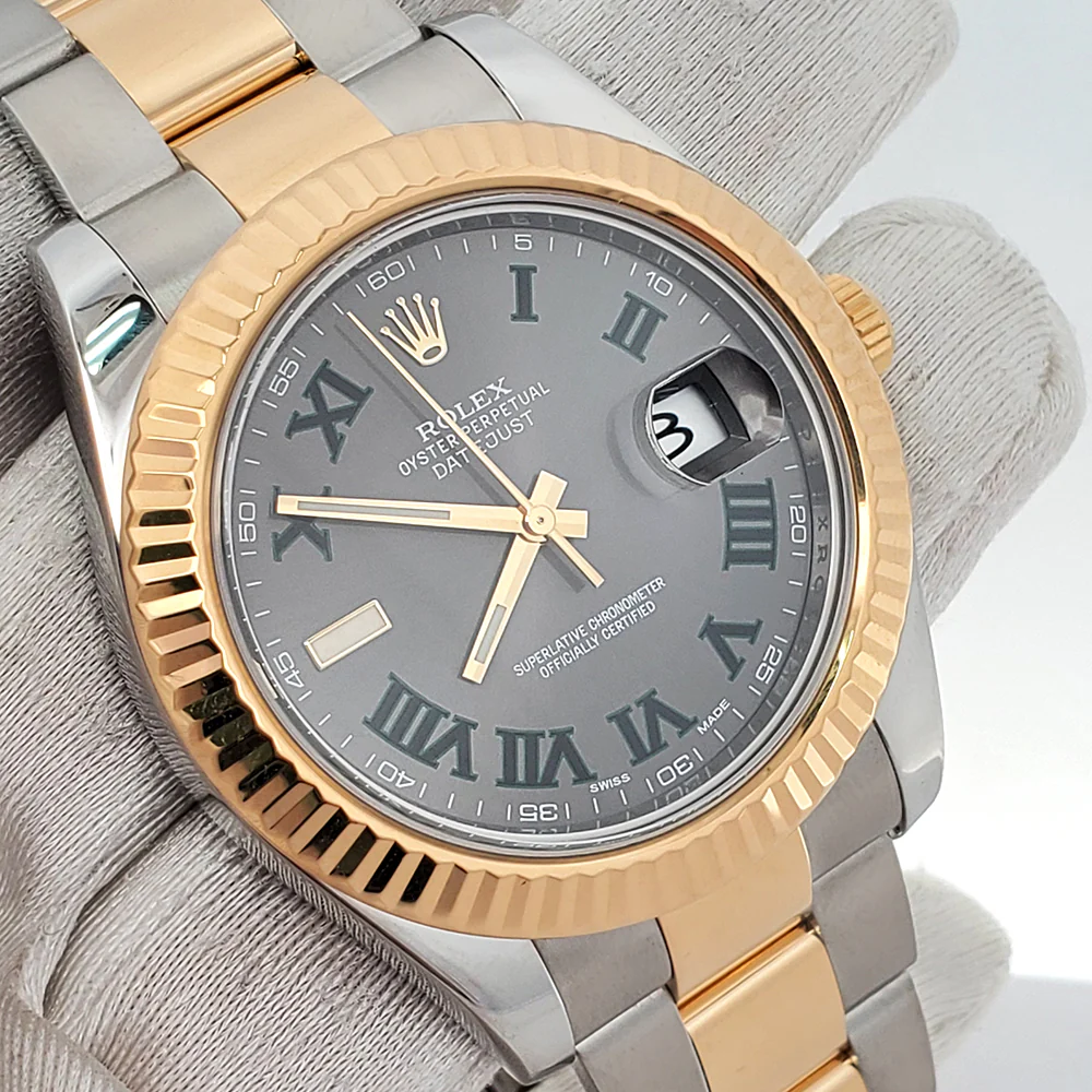 Rolex Datejust II 2-tone Yellow Gold/Steel 41mm Grey Roman Dial Automatic Watch 116333 Box Papers - Image 3