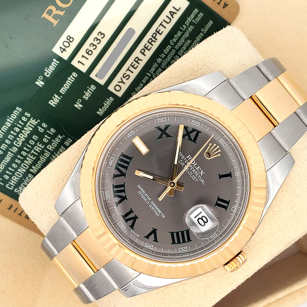 Rolex Datejust II 2-tone Yellow Gold/Steel 41mm Wimbledon Roman Dial Watch 116333 Box Papers