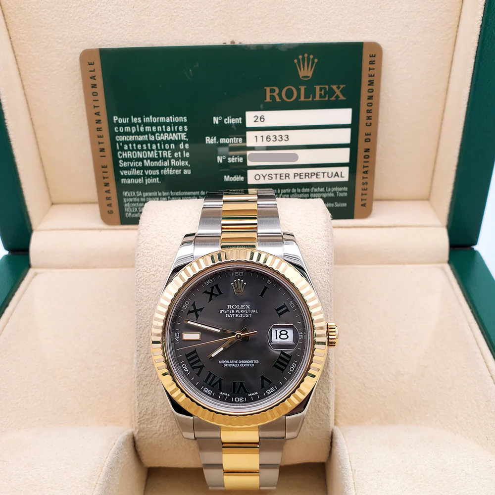 Rolex Datejust II 2-tone Yellow Gold/Steel Wimbledon Roman Dial 41mm Watch 116333 Box Papers - Image 3