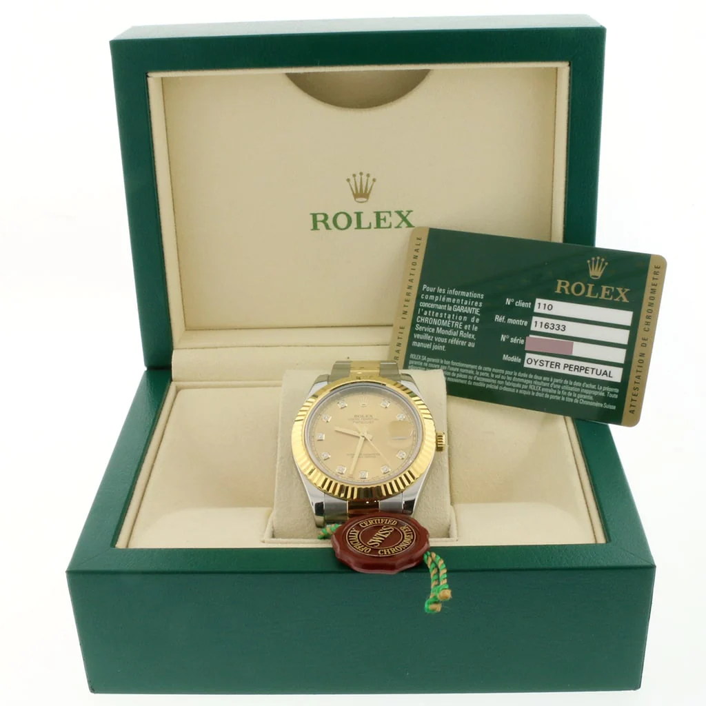 Rolex Datejust II 2-Tone18K Yellow Gold & Stainless Steel Factory Champagne Diamond Dial 41MM Automatic Mens Oyster Watch 116333 - Image 3